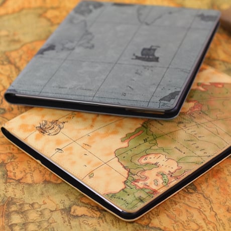 Atlas Världskarta Fodral för iPad 2,3,4 / iPad Air 1,2 (Grå, Gul